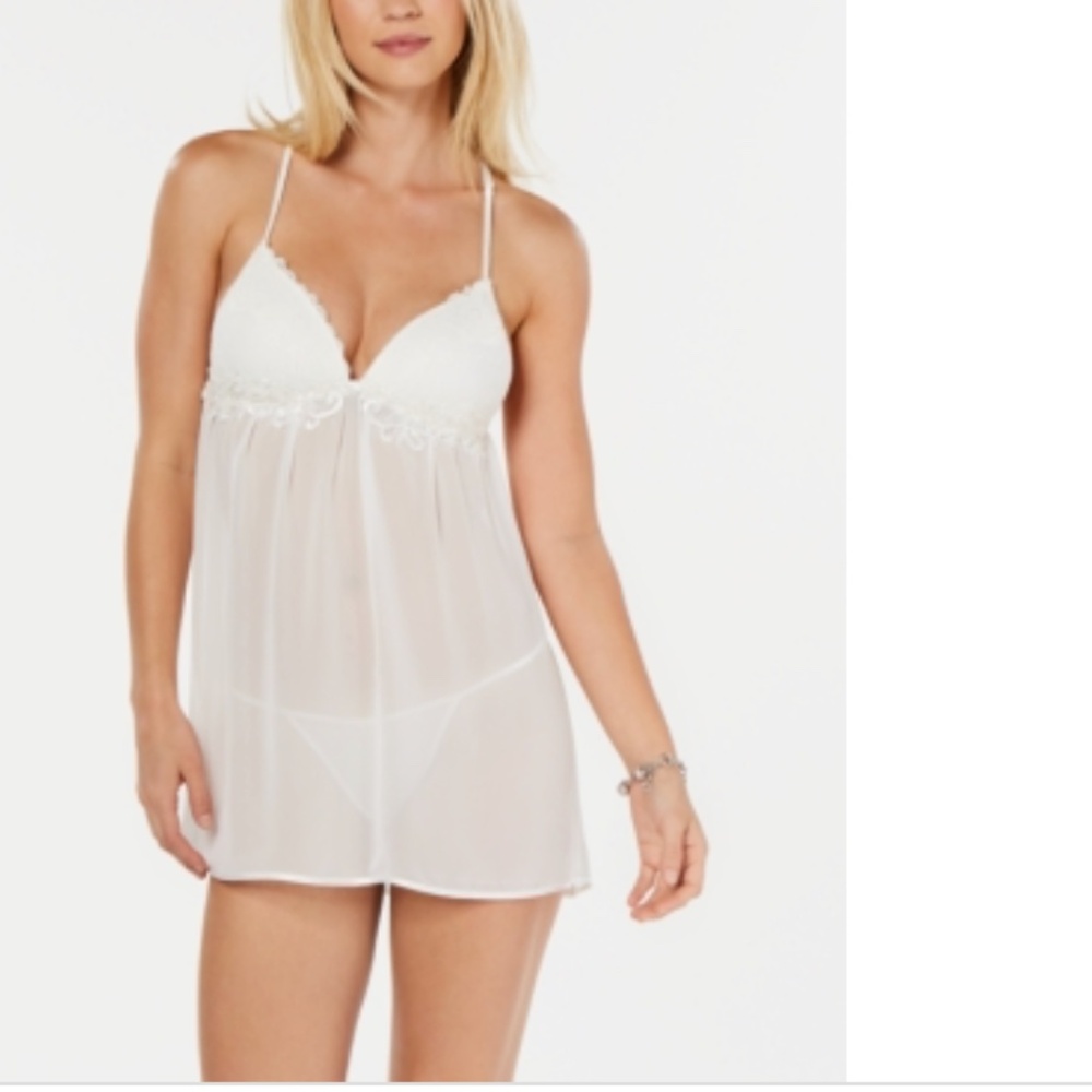 Linea Donatella Juliet Lace-Trim Chiffon Babydoll Chemise Nightgown NWT